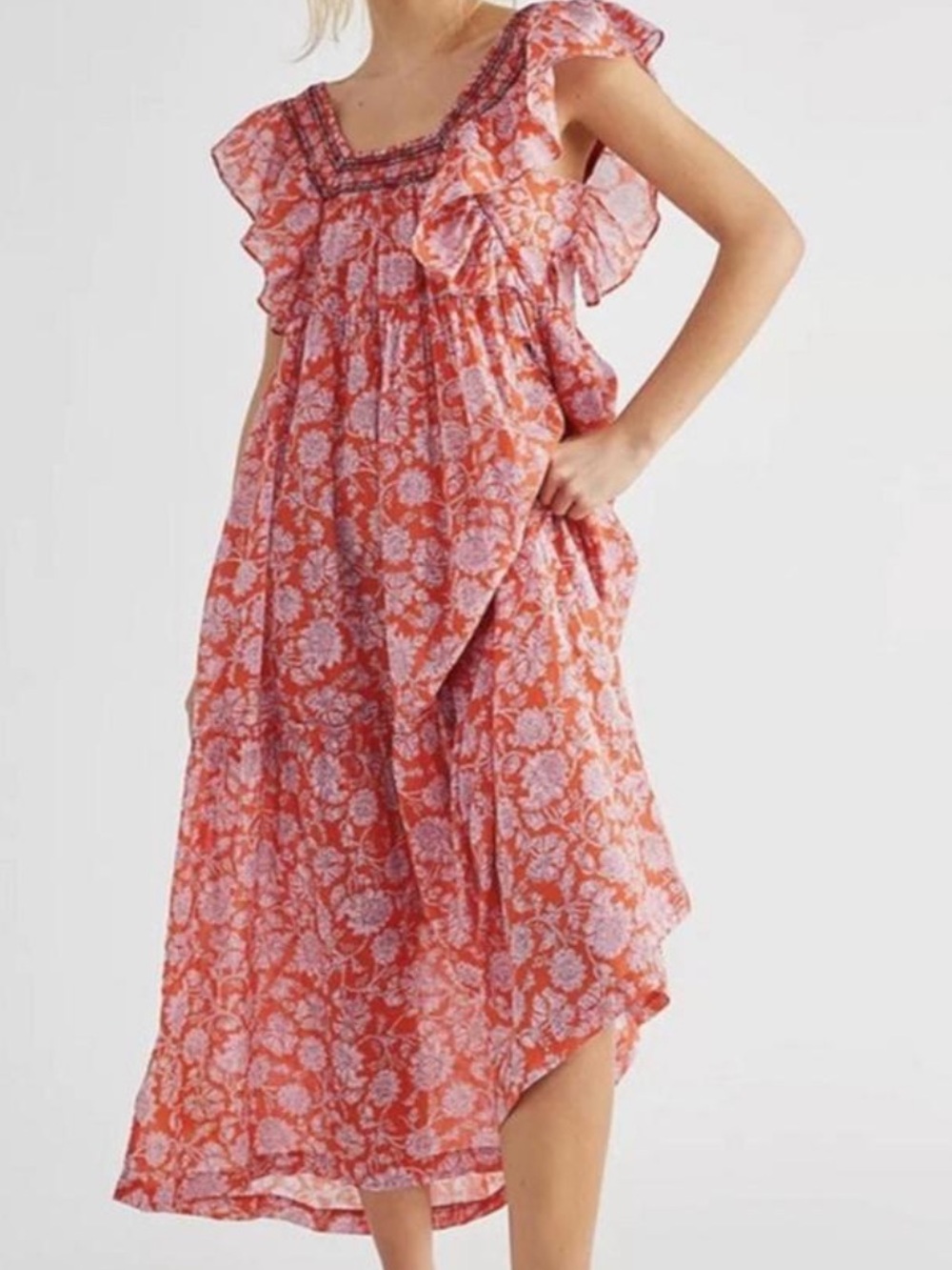 Free People Bonita Printed Midi Dress Pink Size Small
